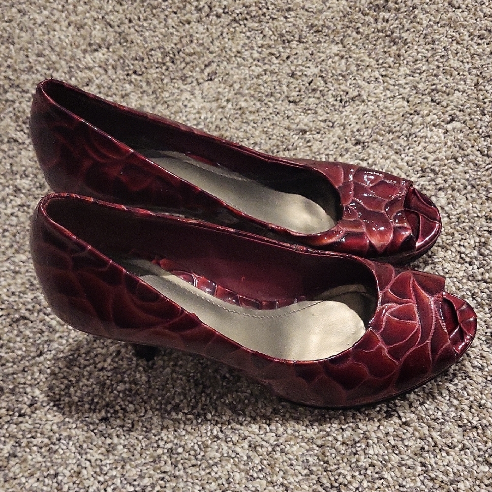 Burgundy Peep-Toe Heels